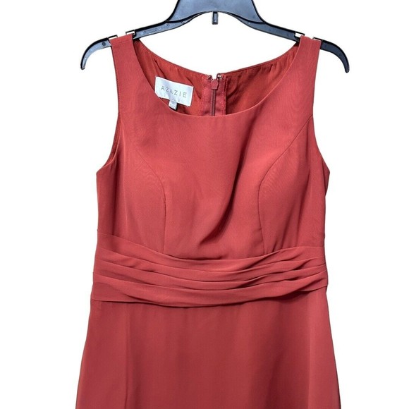 Azazie Rust Color knee length Chiffon Bridesmaid’s Sleeveless dress Custom Size - Picture 3 of 9